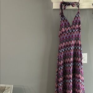 Multicolor Lined Chevron Halter Dress